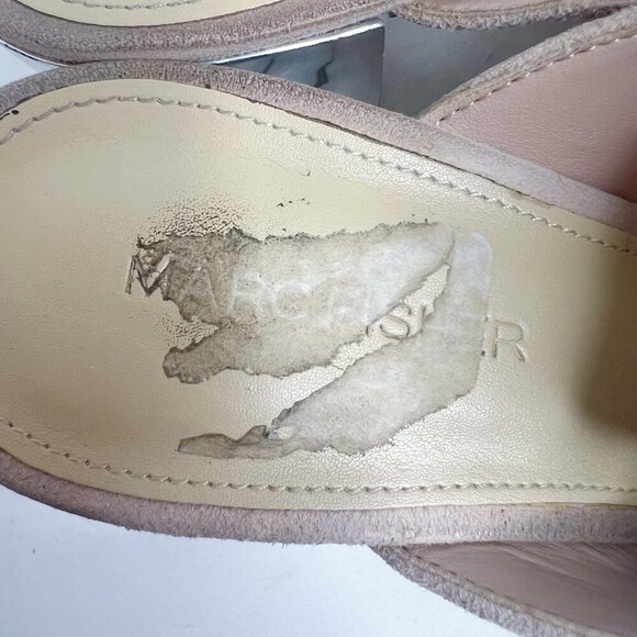 Marc Fisher Rima Tan Blush Suede Sandal Silver Block Heel Mule Slides Size 8 - Picture 13 of 13